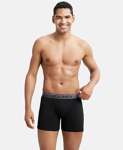 Jockey 8009 Men's Super Combed Cotton Rib Solid Boxer Brief with Ultrasoft Waistband (Pack of 3)